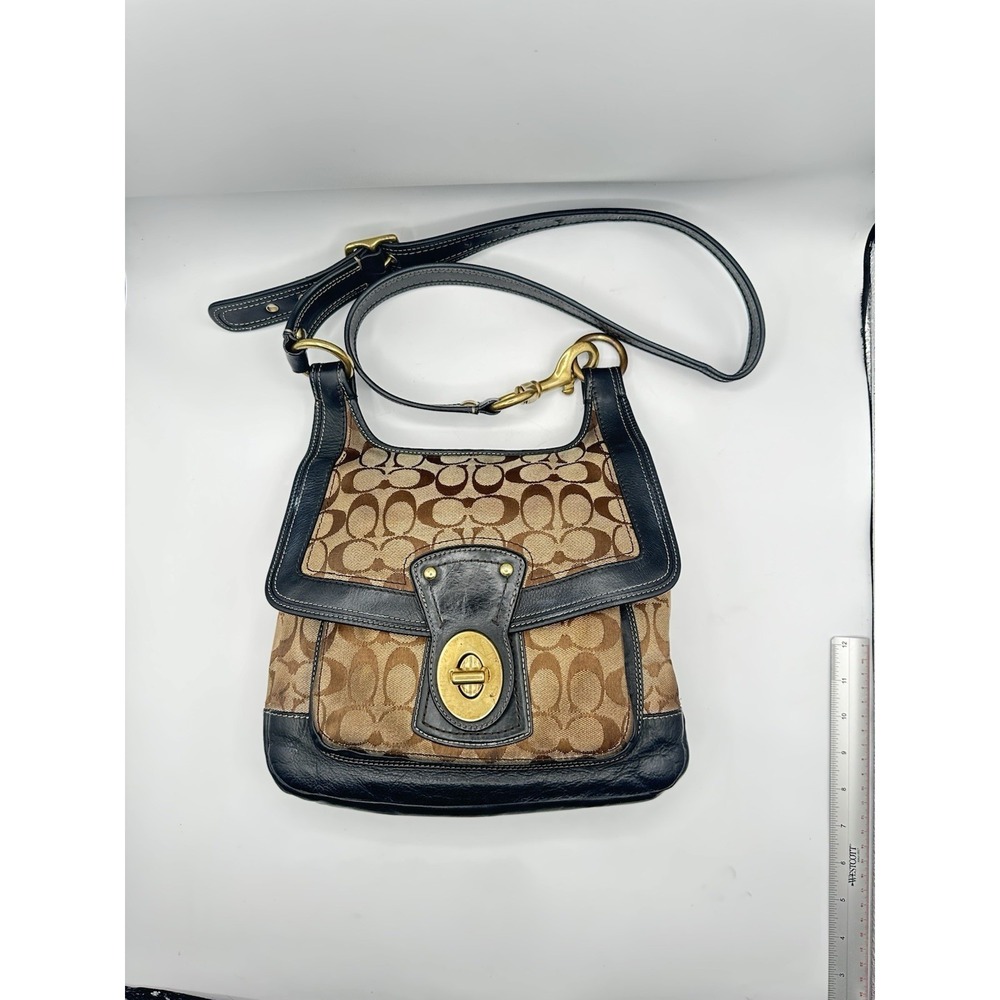 Coach 65th Anniversary Signature Canvas Leather Crossbody Turnlock Black Bag
